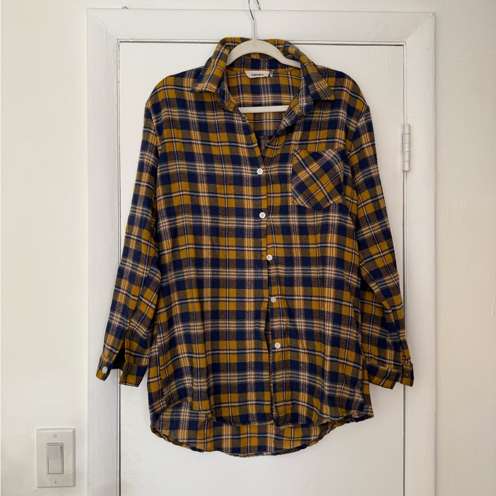 ADORA Yellow and Blue Plaid Button Down Shirt